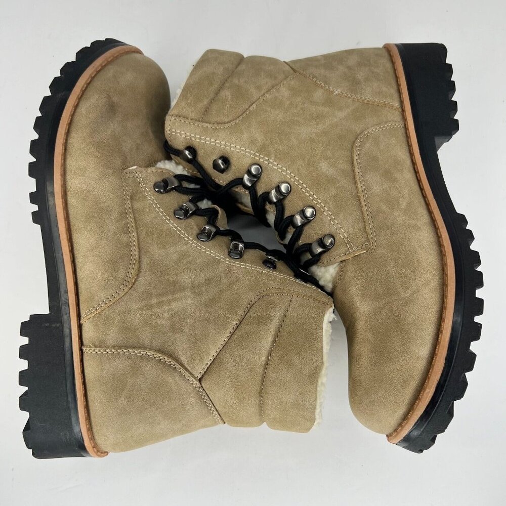 Yoki Womens Tan Sherpa Lined Ankle Lace Up Suede Size 8.5 Shearling Hiking Boots - Picture 7 of 9